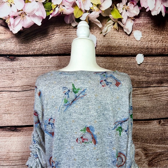 SOLD 🛍️ One World Women's Gray Snowman Printed Rolled Sleeve Sweater XL - Picture 5 of 8